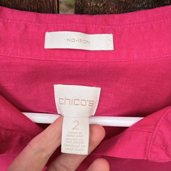 Chico’s 100% Linen 3/4 Sleeve Fuchsia Pink Button Down Top Sz M/12 US Chico’s 2 - Picture 3 of 9